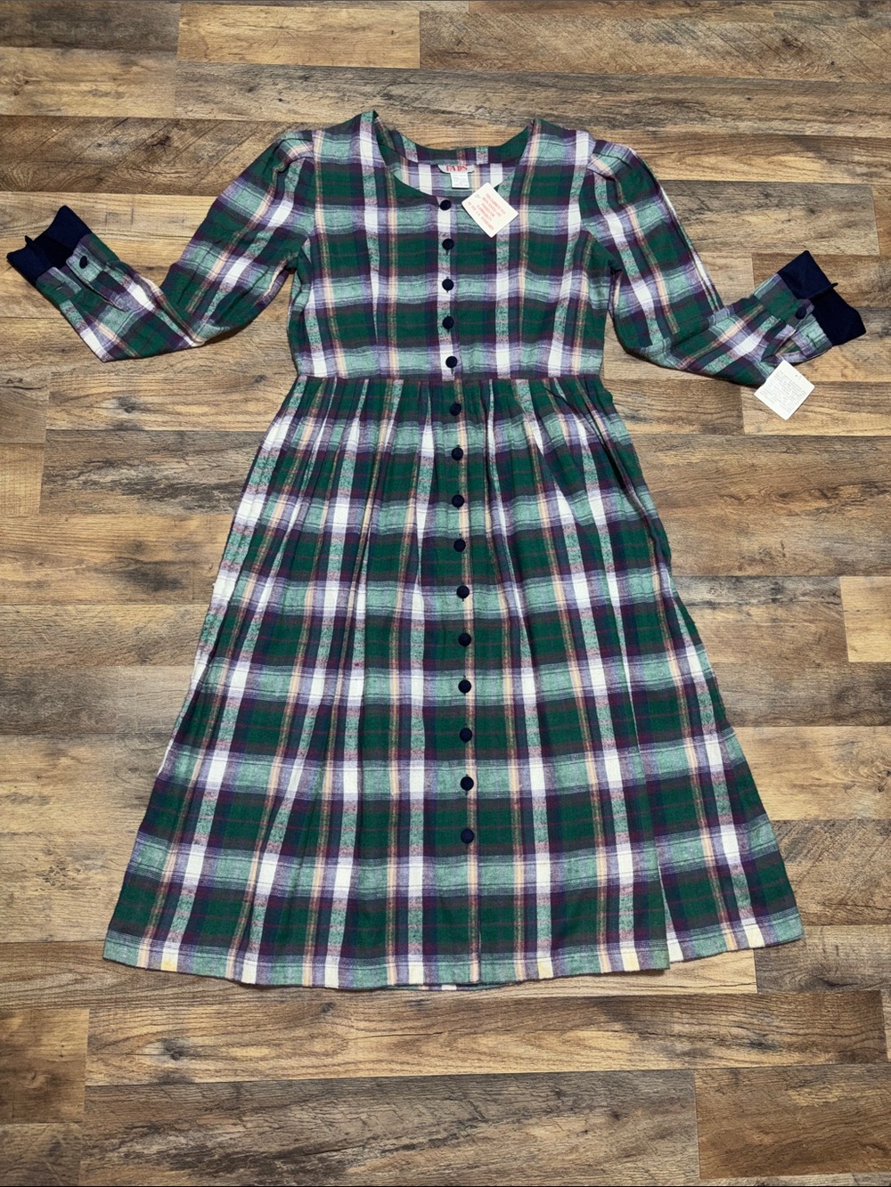 VTG 80s/90s “Fads” Flannel Plaid Dress Deadstock NWT Green Tartan Grunge Size10